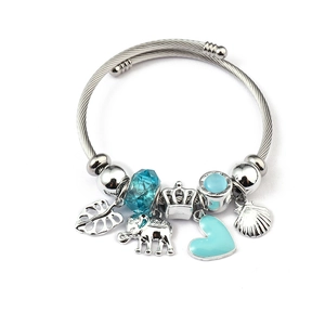 Detailed shot of silver beaded bracelet with ocean-themed elephant and crown charms