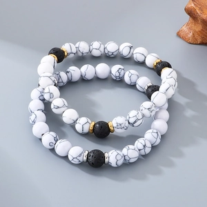Natural lava stone beaded bracelet with gold plated spacers for men and women