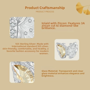 Detail of 925 sterling silver butterfly charm with yellow glass and 3A cubic zirconia