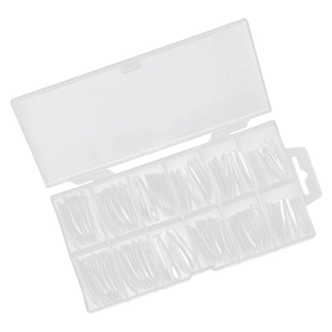 Clear seamless nail tips set in transparent storage box with multiple sizes