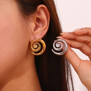 18K gold plated stainless steel swirl earrings with micro-set zircon stones for women