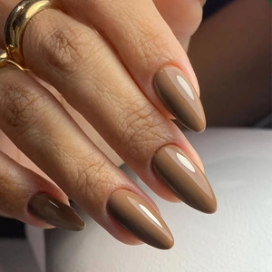 Solid Color Light Brown ABS Plastic Press On Nails Almond Shape Short Detachable Glossy Artificial Nail Tips For Women