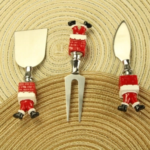 Santa Claus Chimney Cheese Knife Fork Spatula Stainless Steel Resin Handle Christmas Party Tableware Novelty