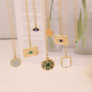 Stainless Steel Necklace With Enamel Cross Evil Eye Heart Pendant Gold Plated Clavicle Chain Fashion Jewelry For Women