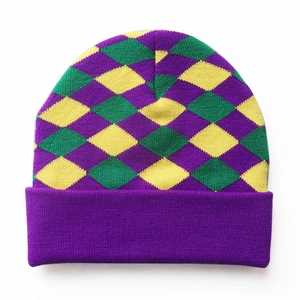 Unisex Winter Jacquard Acryl Strickmütze Mardi Gras Karneval Argyle Gestreift Warm Slouchy Skull Cap Outdoor Skullies