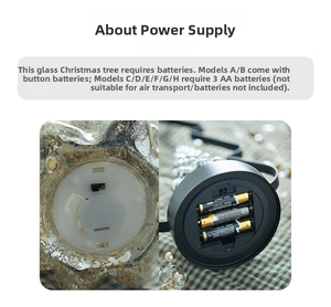 Detail view of the power base for glass Christmas trees showing battery compartments