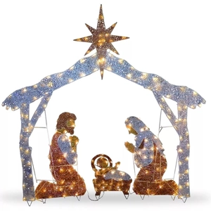 LED lighted Christmas nativity scene lawn decoration with warm gold and blue glow
