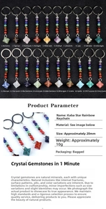 Detailed chart of 20 natural chakra crystal merkaba star keychains with stone names