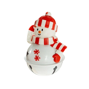 Nordic 7.6cm metal Christmas snowman bell ornament with red and white scarf for tree decoration