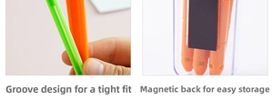 Detail of carrot food clip showing grooved sealing design and magnetic back for storage