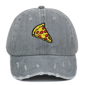 Vintage Washed Cotton Baseball Cap Pizza Embroidery Distressed Retro Dad Hat Adjustable Sun Shade Outdoor Streetwear