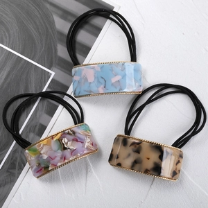 Square acetate floral hair ties with elastic bands in assorted patterns for women