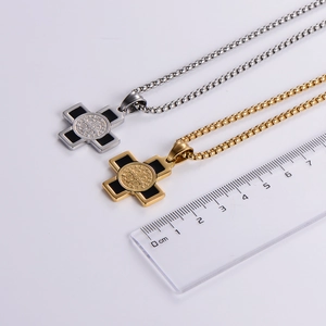 Medium stainless steel cross pendant necklaces in gold and silver finishes