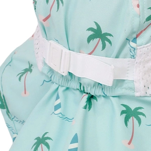 Detailed close-up of baby sun hat with adjustable buckle and breathable mesh panel