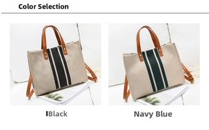 Detailed comparison of canvas tote bags in black and navy blue with leather handles