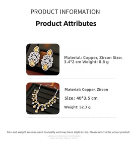 Detailed size and material information chart for zircon drop flower jewelry set