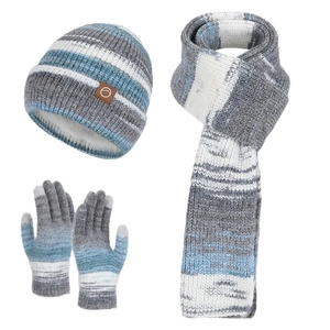 Ensemble d'hiver en tricot avec bonnet rayé, écharpe et gants tactiles pour la chaleur