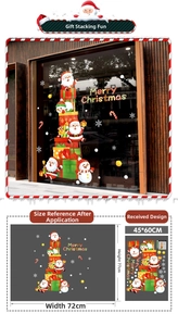 Detailed Christmas window sticker layout showing Santa, snowmen, and size measurements