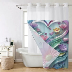 Detailed 3D floral waffle shower curtain with metal grommets in a modern bathroom