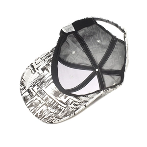 Internal view of graffiti baseball cap showing mesh lining and adjustable strap detail