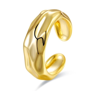 Minimalist S925 sterling silver open ring with irregular gold foil texture and glossy finish