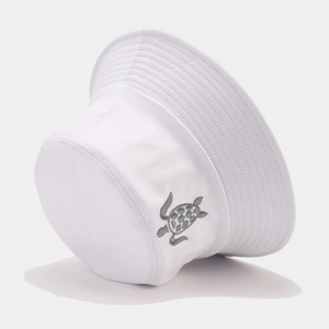 Bob en coton blanc avec broderie tortue grise pour protection solaire en plein air