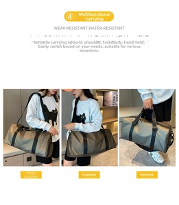 Detail showing versatile carrying modes of the water-resistant gym and travel bag