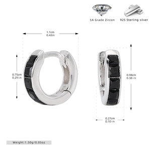 Tableau des tailles et du poids pour boucles d'oreilles S925 en argent et zircon noir