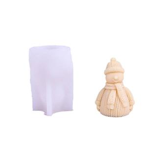 Christmas snowman silicone mold for DIY candle making with a finished white plaster snowman