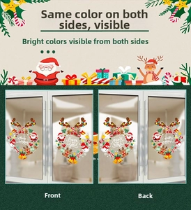 Double-sided Christmas window stickers showing identical vivid colors from both sides
