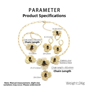 Detailed measurement guide for vintage hollow flower stainless steel jewelry set