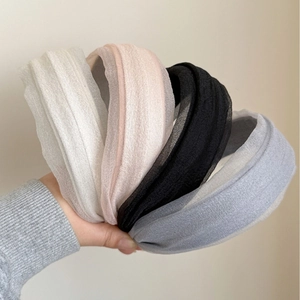 Elegant wide tulle headband set in white black pink and blue for a high skull top style