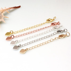 Chaînes d'extension plaquées or 18 carats avec fermoir homard et cœur en or rose et argent