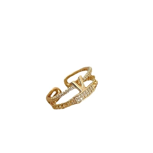 Luxury gold double-layered ring with sparkling V-shaped zircon centerpiece and micro-pave