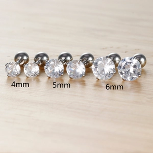 Set of three sizes 4mm 5mm 6mm cubic zirconia stud earrings with screw ball backs