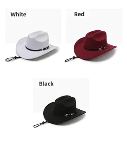 Breitkrempige Western-Cowboyhüte in Weiß, Rot und Schwarz mit verstellbarem Kinnriemen