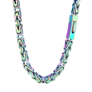 Rainbow stainless steel Byzantine king chain necklace with sturdy box clasp