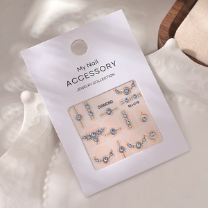 French style gold-rimmed blue crystal nail stickers and jewelry charms for 2025 New Year