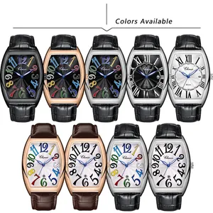 Orologi al quarzo tonneau con cinturini in pelle e quadranti colorati in vari colori