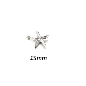 Macro shot of 15mm stainless steel hollow starfish charm with measurement mark