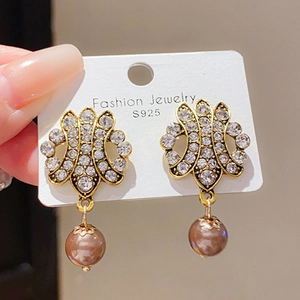 Boucles d'oreilles vintage en argent S925 torsadé avec perles et cristaux