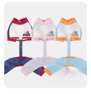 Close-up of waterproof pet dog pants in three colors with cartoon bear and D-ring