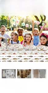 Fishing theme disposable party tableware set including paper cups, plates and napkins