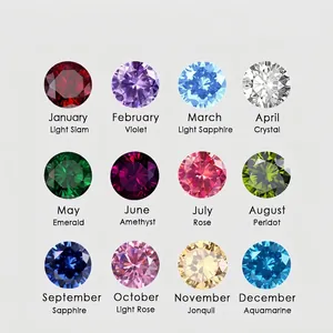 Birthstone chart featuring twelve faceted crystal heart pendants in a 4x3 color array