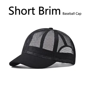 Breathable Mesh Trucker Hat Cotton Polyester Quick Dry Short Brim Baseball Cap For Outdoor Sun Protection Unisex