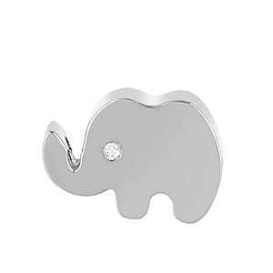Polished stainless steel elephant pendant with sparkling crystal eye detail on white background