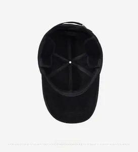 Detail view of winter baseball cap interior with fold-out ear flaps and warm lining