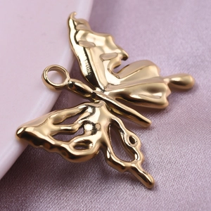 Polished 18k gold plated 304 stainless steel butterfly pendant for DIY jewelry making