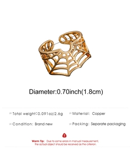Spécifications de la bague araignée en cuivre, diamètre 1,8cm et poids de 2,6g