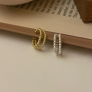 Minimalist double-row beaded ear cuffs in gold and silver finish for non-pierced ears
